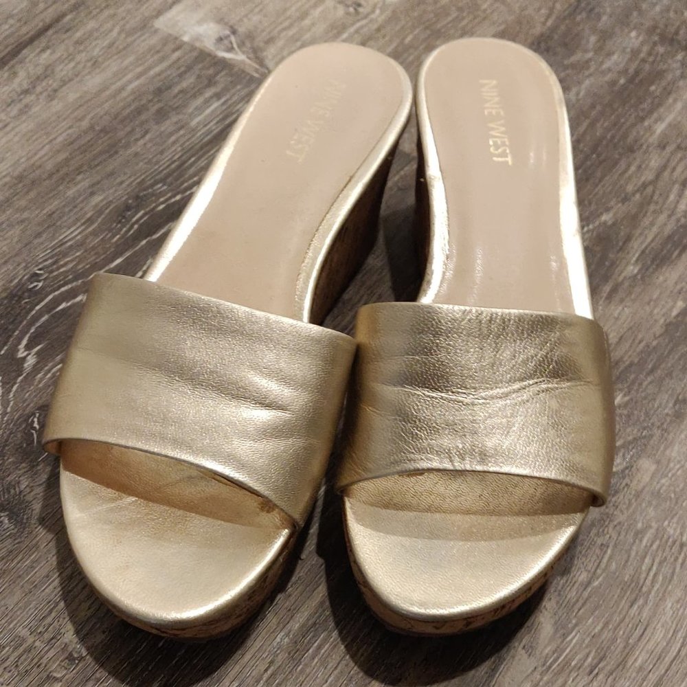 Nine West Gold Cork Wedge Sandals